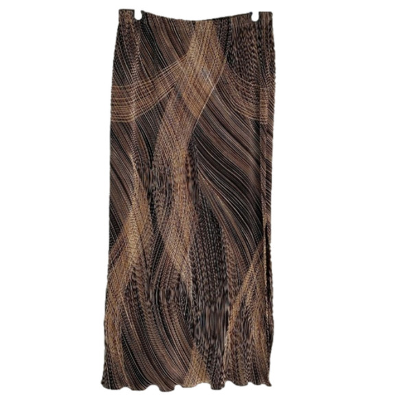 MUSE Maxi Skirt Micro Pleats Pull On Geometric Brown Black Tan Women Size 12 - Picture 1 of 11